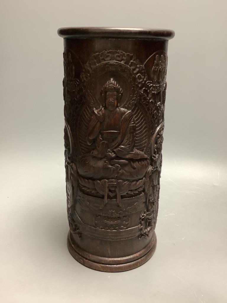 A Chinese cylindrical composition brushpot, height 30cm